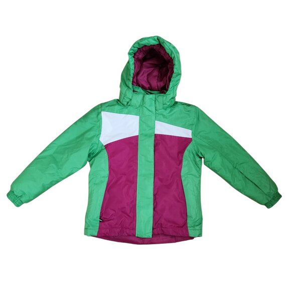 Girls’ Ski Jacket, Size 6–8, 122/128 cm Green with White & Pink Accents - Picture 1 of 8